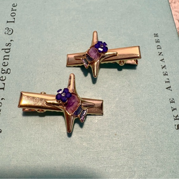 Hot Topic Thorn & Fable Star Butterfly Floral Gold & Purple 3 Pair Hair Clip Set - Picture 6 of 7